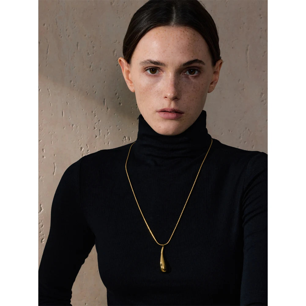 Yhpup Stainless Steel Metal Water Drop Pendant Necklace Minimalist Chic Collar Jewelry for Women Accessories