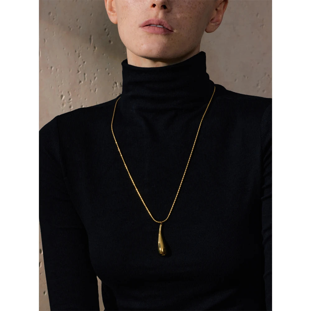 Yhpup Stainless Steel Metal Water Drop Pendant Necklace Minimalist Chic Collar Jewelry for Women Accessories