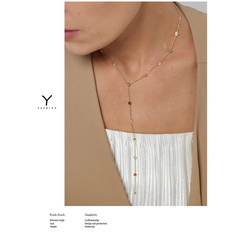 Yhpup Stainless Steel Bead Long Pendant Necklace Minimalist 18 K PVD Plated Metal Collar Fashion Jewelry бижутерия Party Gift