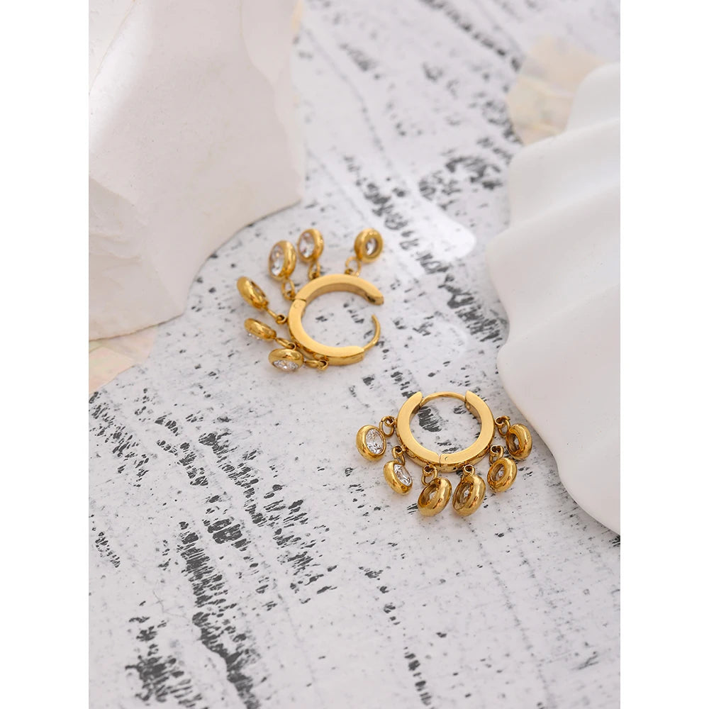 Yhpup Stainless Steel Cubic Zirconia Hoop Earrings Trendy Jewelry High Quality Metal 18 K Women Earrings Boucle D'Oreille Gift