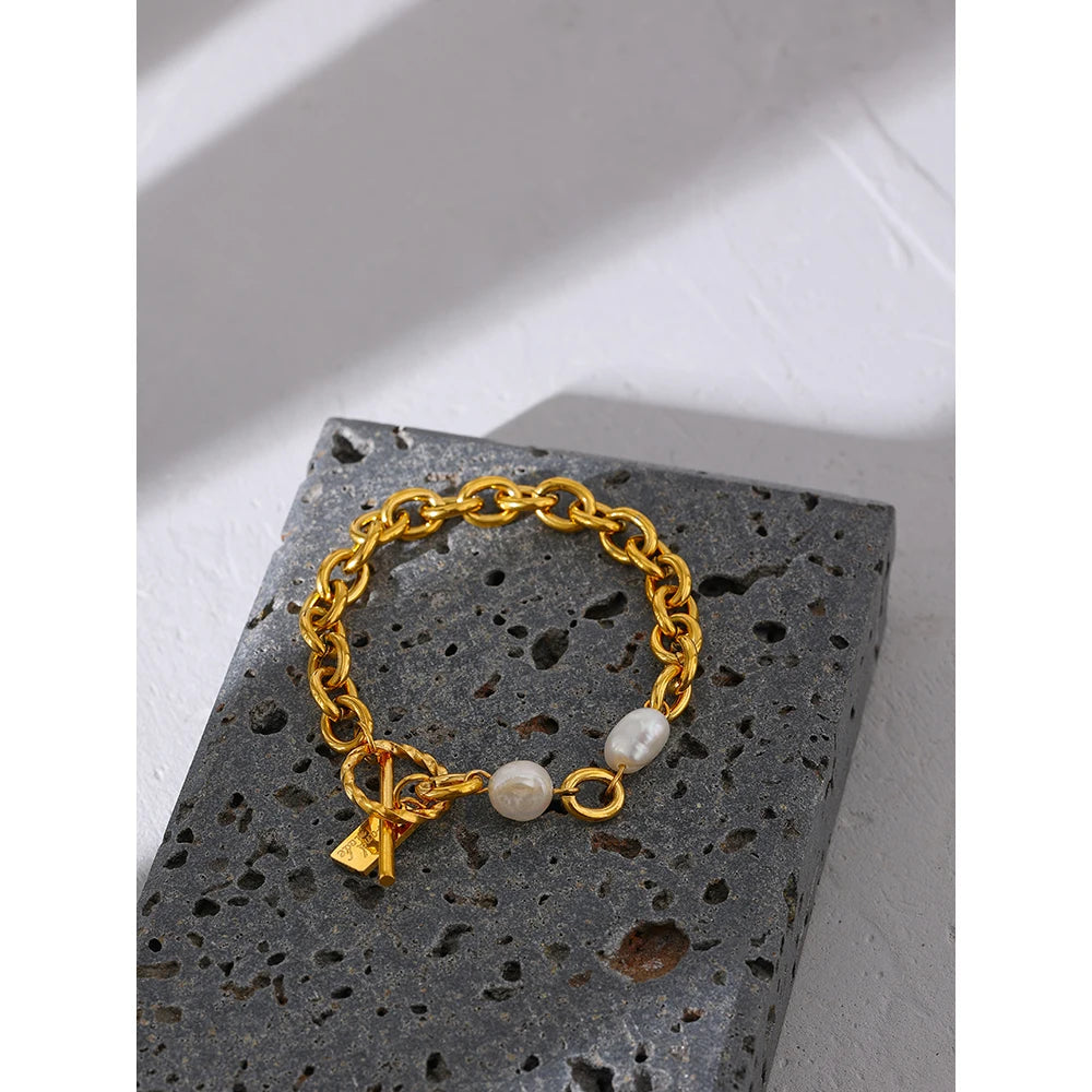 Yhpup High Quality Stainless Steel Jewelry Bracelet Elegant Natural Pearl Charm Temperament браслеты женские Accessories Gift