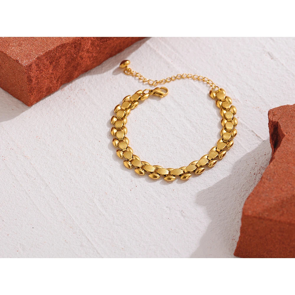 Yhpup Stainless Steel Chain Bracelet High Quality 18 K Metal Fashion Bracelet Waterproof Jewelry for Women Bijoux Femme Gift