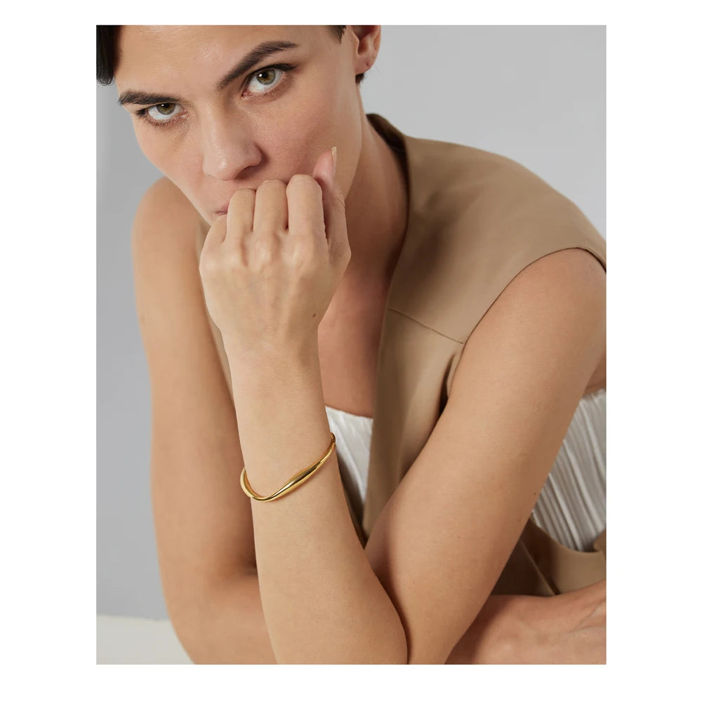 Yhpup Opening 316 Stainless Steel Wrist Bracelet Bangle Gold Color Minimalist Texture Statement Brand Jewelry for Women Party