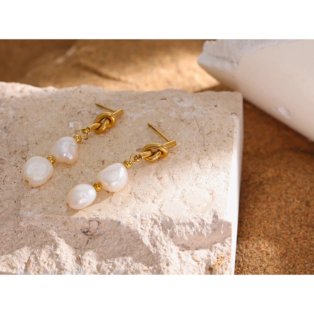 Yhpup Stainless Steel Natural Pearl Drop Earrings Charm Metal Gold Geometric 18 K Plated Jewelry Boucle D'Oreille Femme New