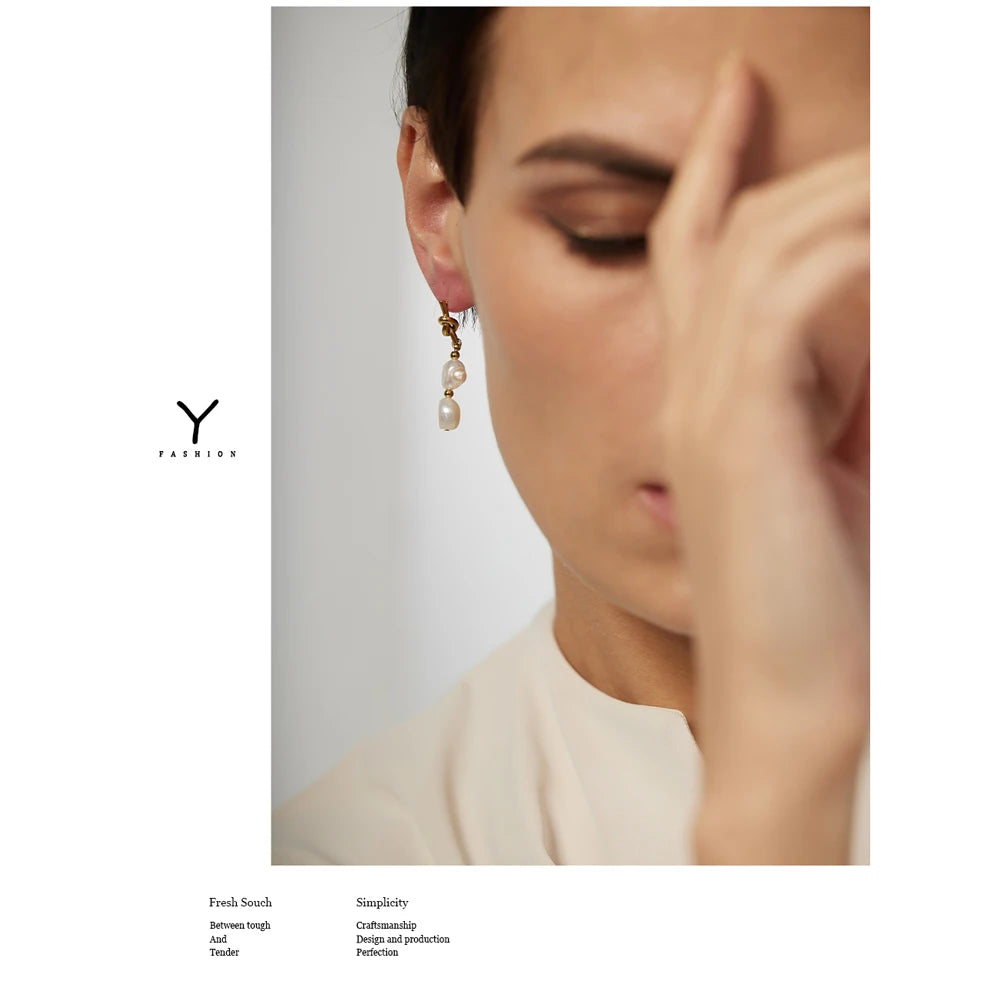 Yhpup Stainless Steel Natural Pearl Drop Earrings Charm Metal Gold Geometric 18 K Plated Jewelry Boucle D'Oreille Femme New