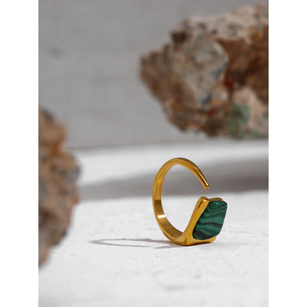 Yhpup New Stainless Steel Women Ring Jewelry Vintage Natural Stone Opening Metal Finger Ring joyería acero inoxidable mujer Gift