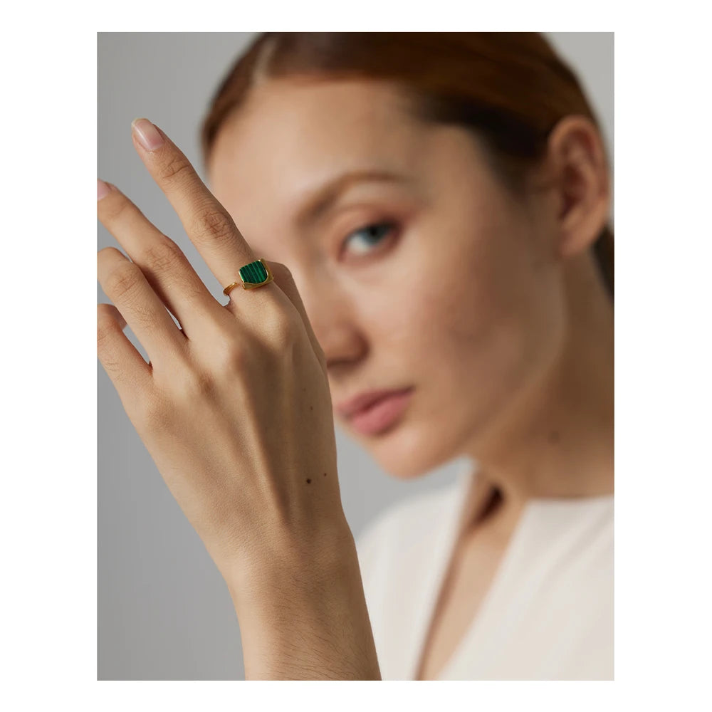 Yhpup New Stainless Steel Women Ring Jewelry Vintage Natural Stone Opening Metal Finger Ring joyería acero inoxidable mujer Gift