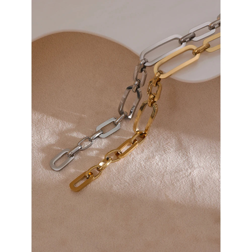 Yhpup Stainless Steel Golden Chain Bangle Bracelet Minimalist Geometric Metal Women Bracelet Waterproof Jewelry Men Women Gift