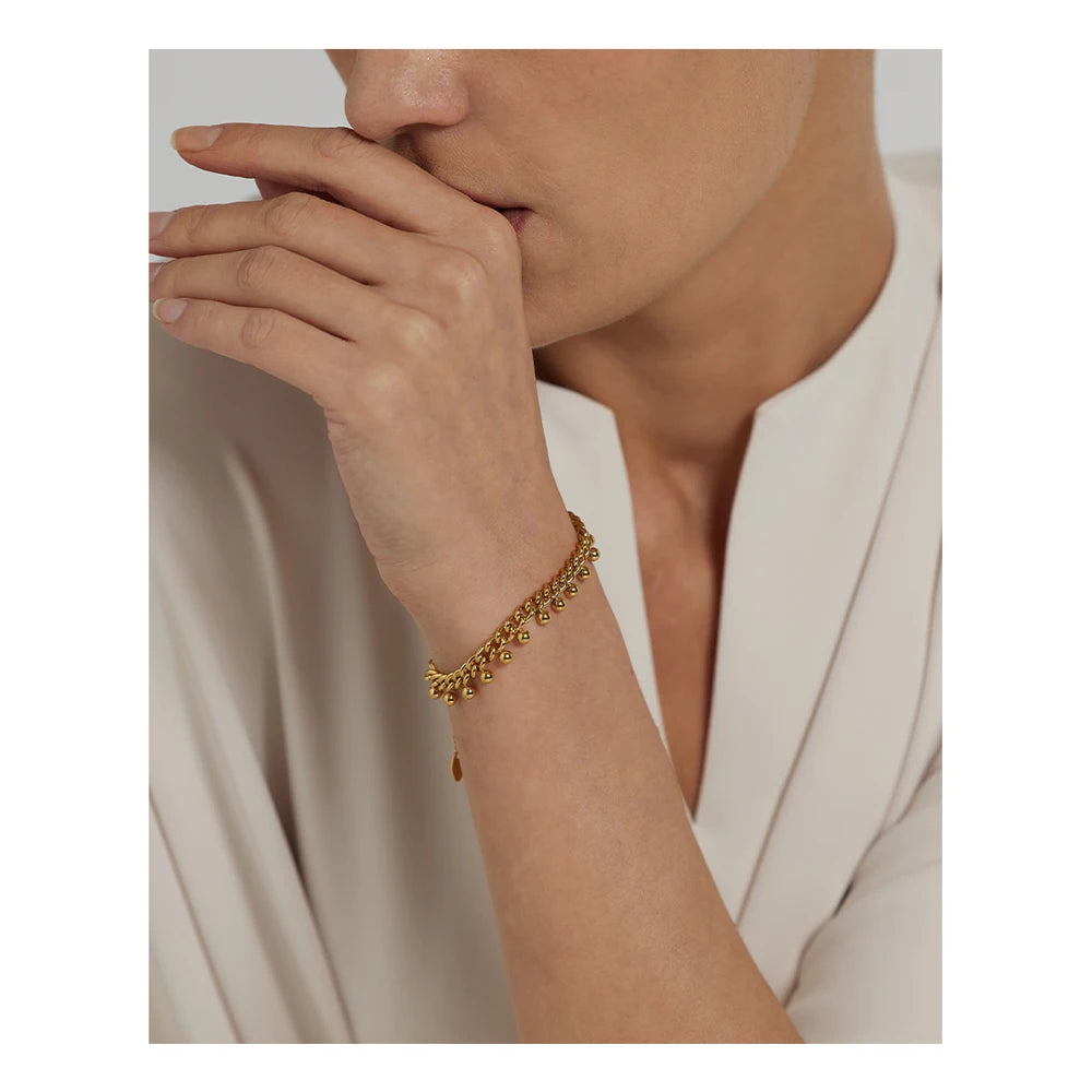 Yhpup 316L Stainless Steel Bead Bracelet for Women Gold Color Metal Trendy 18K Bangle Waterproof Jewelry браслеты женские