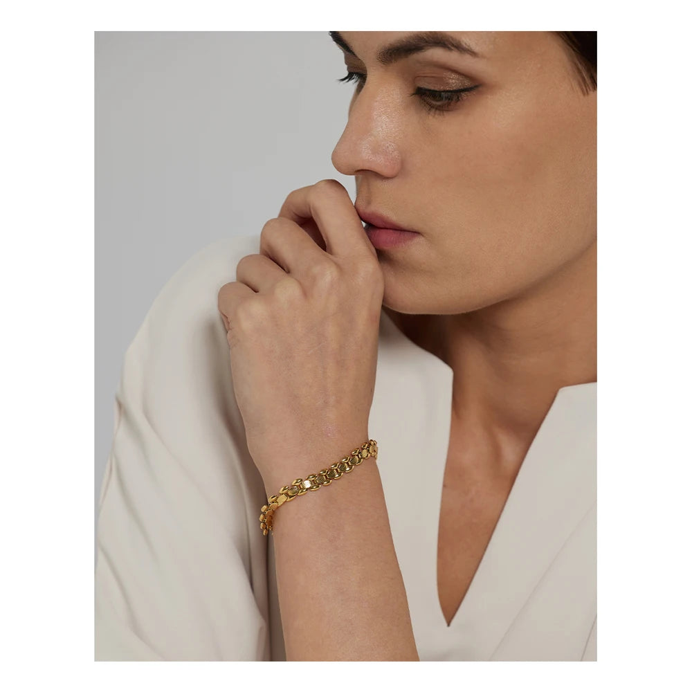 Yhpup Stainless Steel Chain Bracelet High Quality 18 K Metal Fashion Bracelet Waterproof Jewelry for Women Bijoux Femme Gift