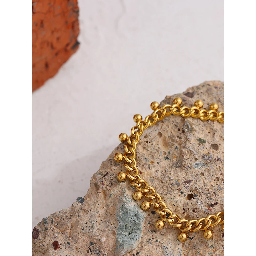 Yhpup 316L Stainless Steel Bead Bracelet for Women Gold Color Metal Trendy 18K Bangle Waterproof Jewelry браслеты женские
