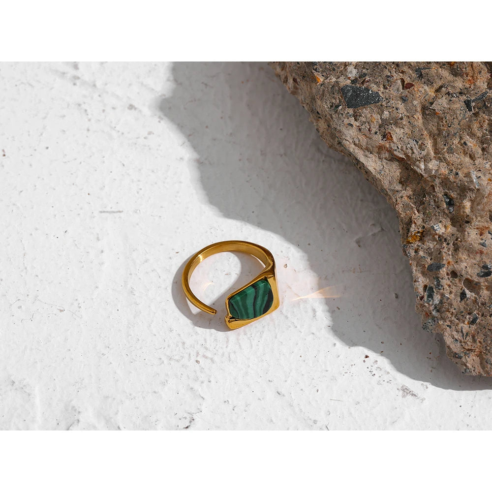 Yhpup New Stainless Steel Women Ring Jewelry Vintage Natural Stone Opening Metal Finger Ring joyería acero inoxidable mujer Gift