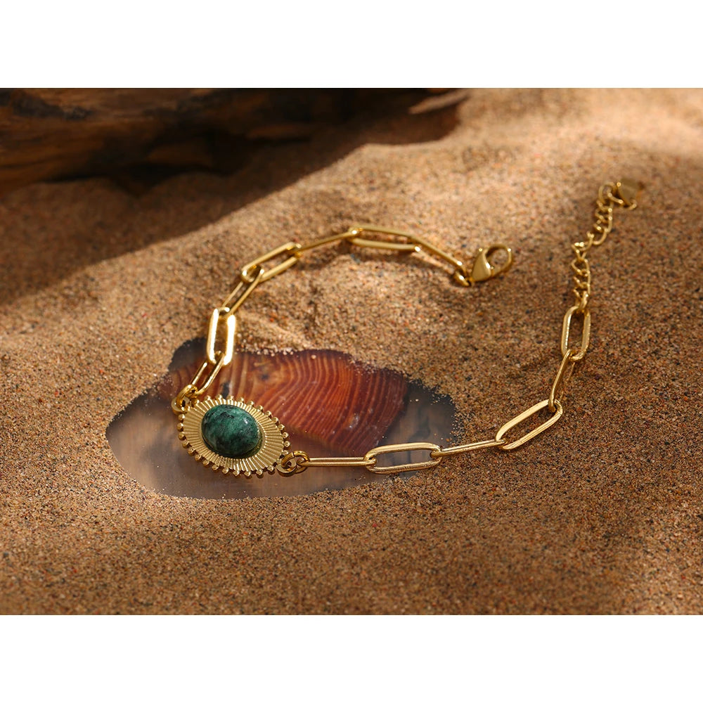 Yhpup Stainless Steel African Turquoise Chain Bracelet High Quality Jewelry Fashion Metal for Women браслеты женские Waterproof