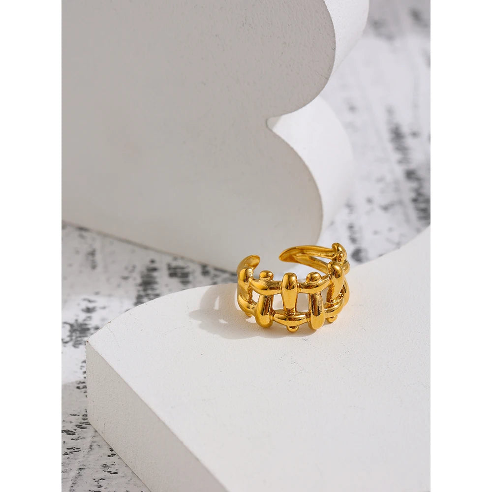 Yhpup 316L Stainless Steel Chain Ring New Statement Metal Gold 18 K Plated Trendy Waterproof Jewelry Bagues Pour Femme Girls