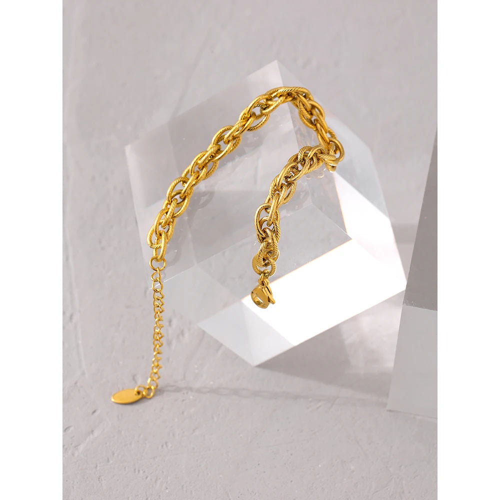Yhpup Stainless Steel Chain Bracelet Women Metal Golden 18 K Plated Charm Summer Jewelry Waterproof Accessories Bijoux Femme