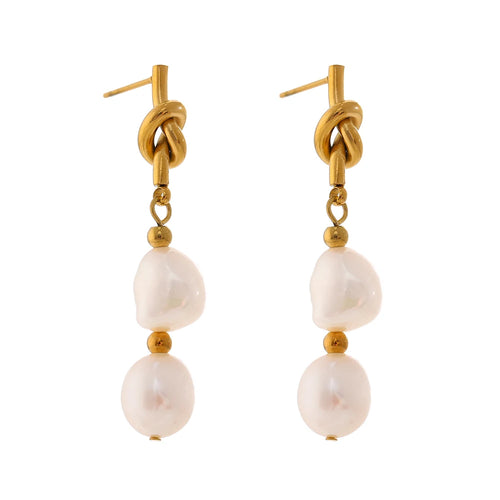 Yhpup Stainless Steel Natural Pearl Drop Earrings Charm Metal Gold Geometric 18 K Plated Jewelry Boucle D'Oreille Femme New