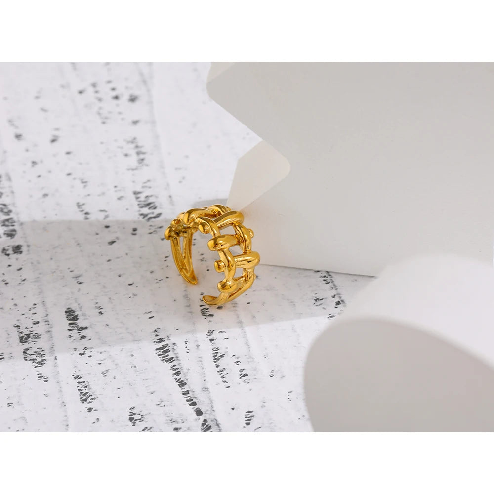 Yhpup 316L Stainless Steel Chain Ring New Statement Metal Gold 18 K Plated Trendy Waterproof Jewelry Bagues Pour Femme Girls