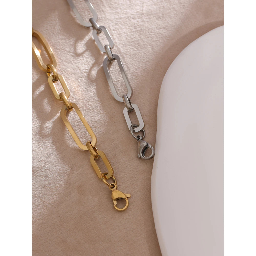 Yhpup Stainless Steel Golden Chain Bangle Bracelet Minimalist Geometric Metal Women Bracelet Waterproof Jewelry Men Women Gift