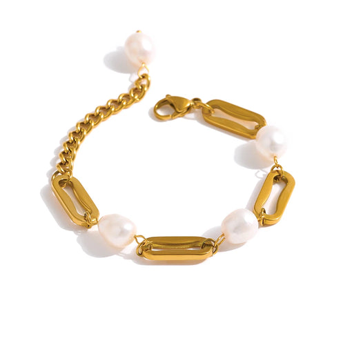 Yhpup Stainless Steel Chain Bracelet Elegant Natural Pearl Jewelry Metal Waterproof браслеты женские Accessories Girls Gift