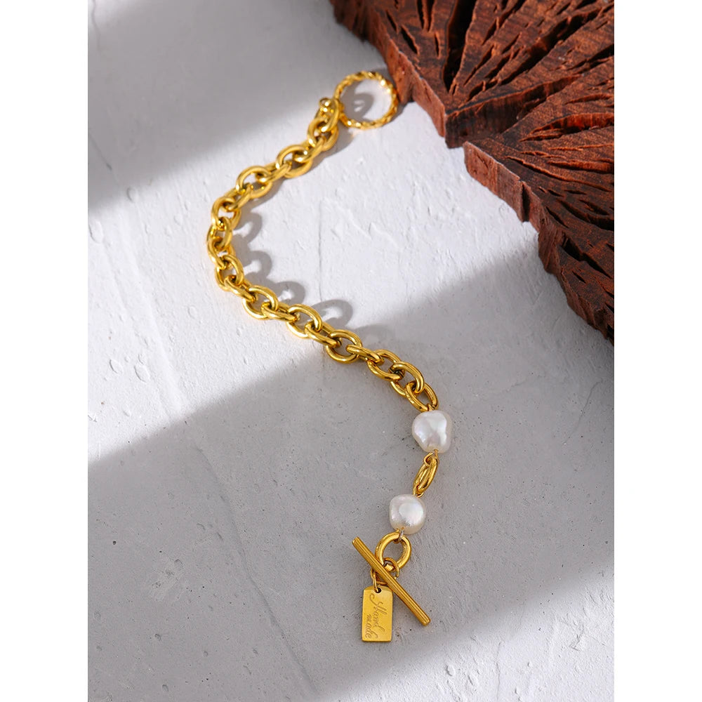 Yhpup High Quality Stainless Steel Jewelry Bracelet Elegant Natural Pearl Charm Temperament браслеты женские Accessories Gift