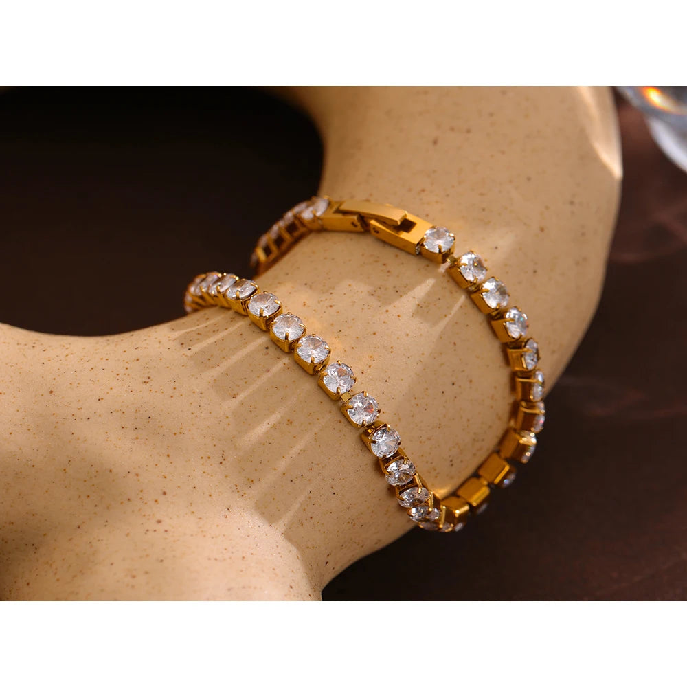 Yhpup Stainless Steel Cubic Zirconia Tennis Chain Bracelet for Women Luxury Charm Bling AAA Bangle Bracelet Bijoux Femme Gift