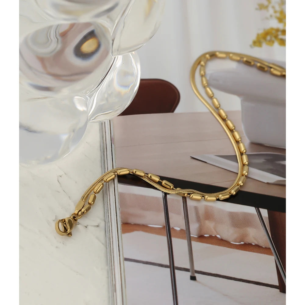 Yhpup Trendy joyería acero inoxidable mujer браслет Jewelry Multi-Layer Golden 18 K Plated Bracelets for Women Bridesmaid Gift