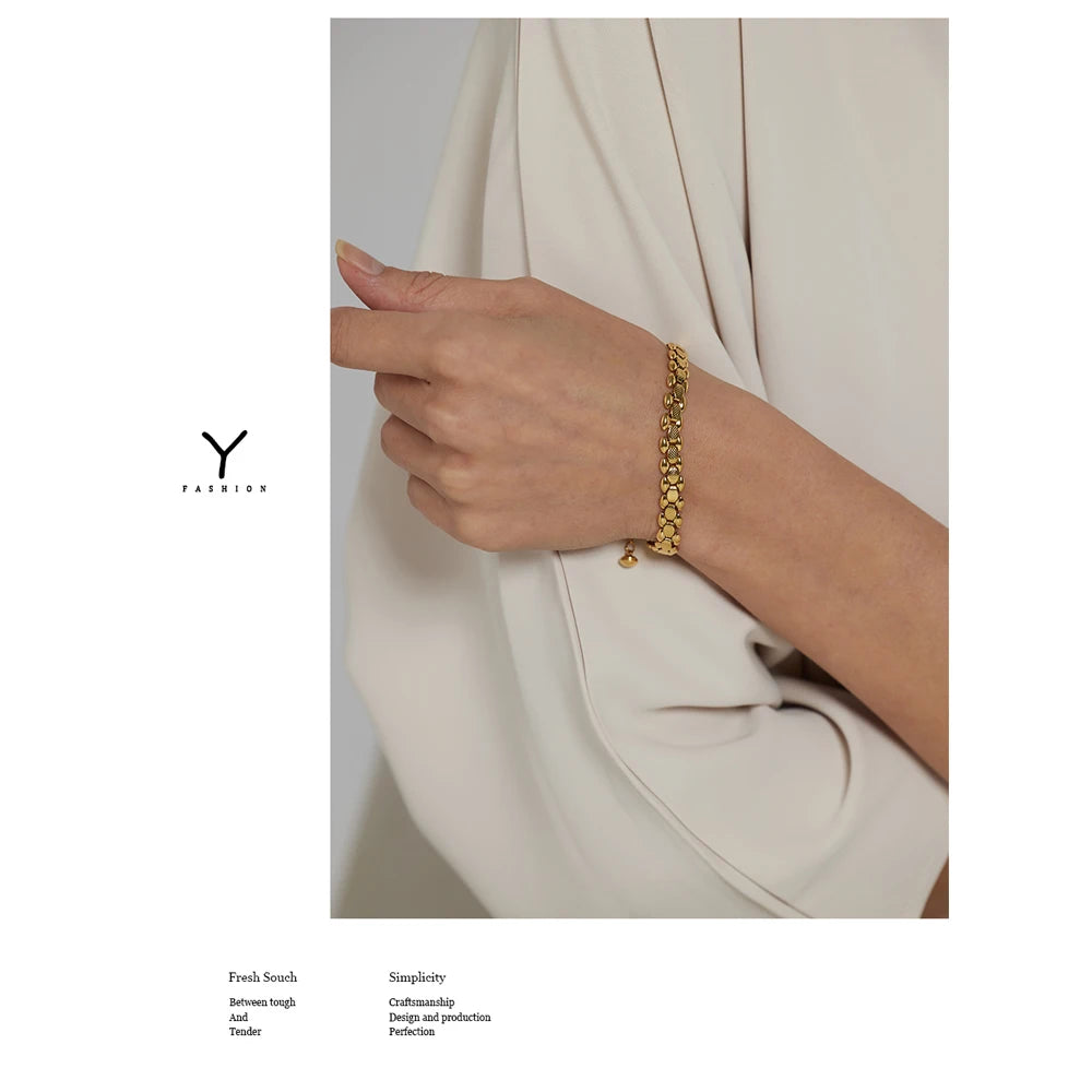 Yhpup Stainless Steel Chain Bracelet High Quality 18 K Metal Fashion Bracelet Waterproof Jewelry for Women Bijoux Femme Gift