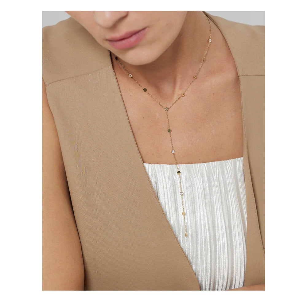 Yhpup Stainless Steel Bead Long Pendant Necklace Minimalist 18 K PVD Plated Metal Collar Fashion Jewelry бижутерия Party Gift