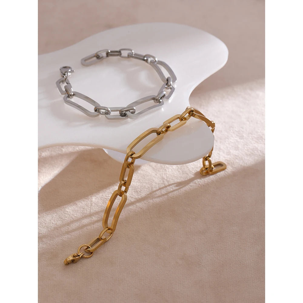 Yhpup Stainless Steel Golden Chain Bangle Bracelet Minimalist Geometric Metal Women Bracelet Waterproof Jewelry Men Women Gift