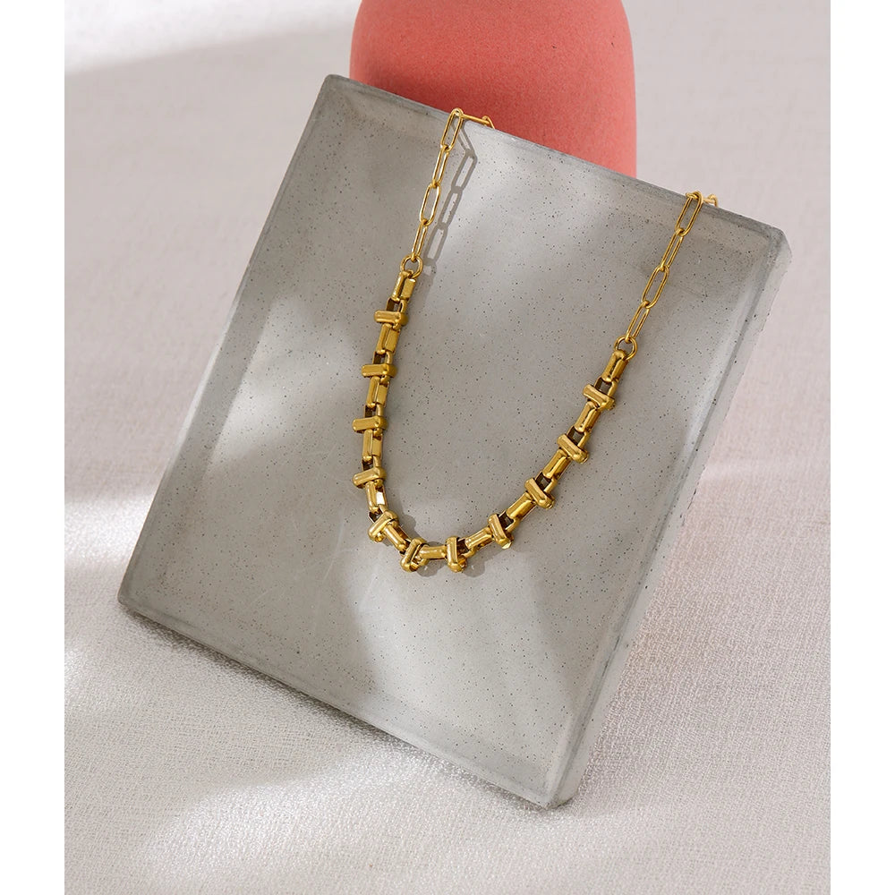 Yhpup New Metal 18 K Plated Short Chain Choker Necklace for Women Gold Stainless Steel Jewelry Joyería Acero Inoxidable Mujer