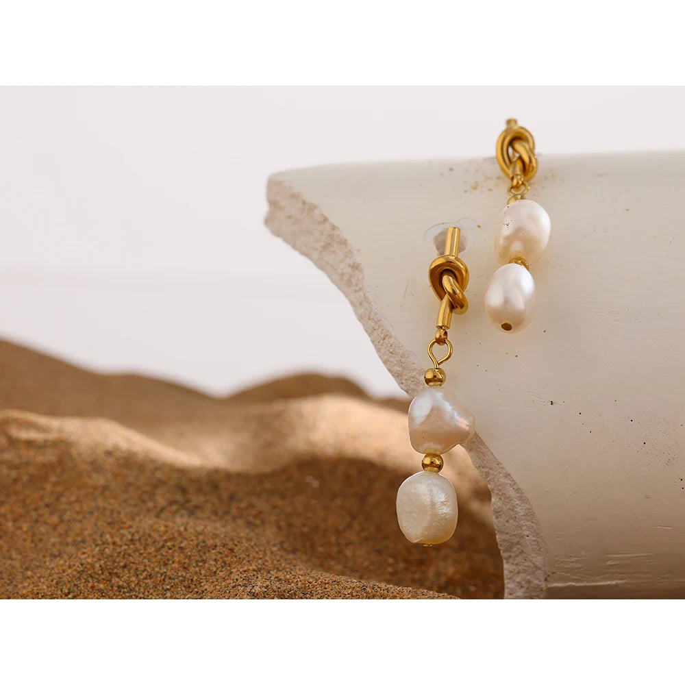 Yhpup Stainless Steel Natural Pearl Drop Earrings Charm Metal Gold Geometric 18 K Plated Jewelry Boucle D'Oreille Femme New