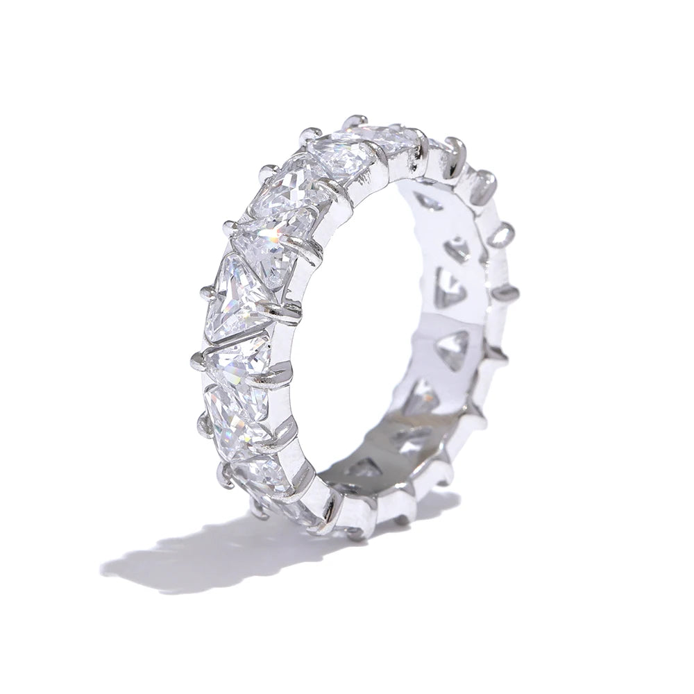 Yhpup Stainless Steel Delicate Bling Heart Cubic Zirconia Fashion Shiny Ring for Women High Quality Temperament Premium Jewelry