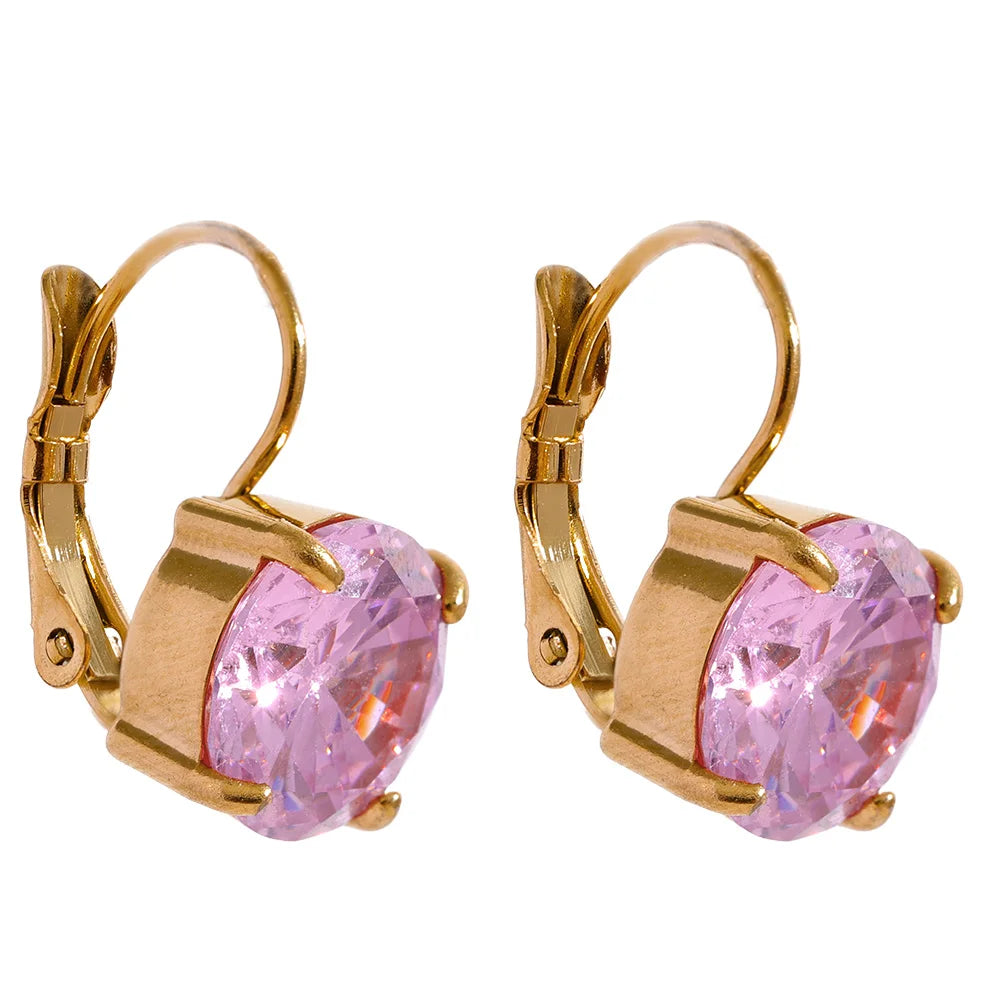 Yhpup Luxury Colorful Shiny AAA Cubic Zirconia Stainless Steel Round Ear Clasp Hoop Earrings Wedding Party Gift Delicate Jewelry