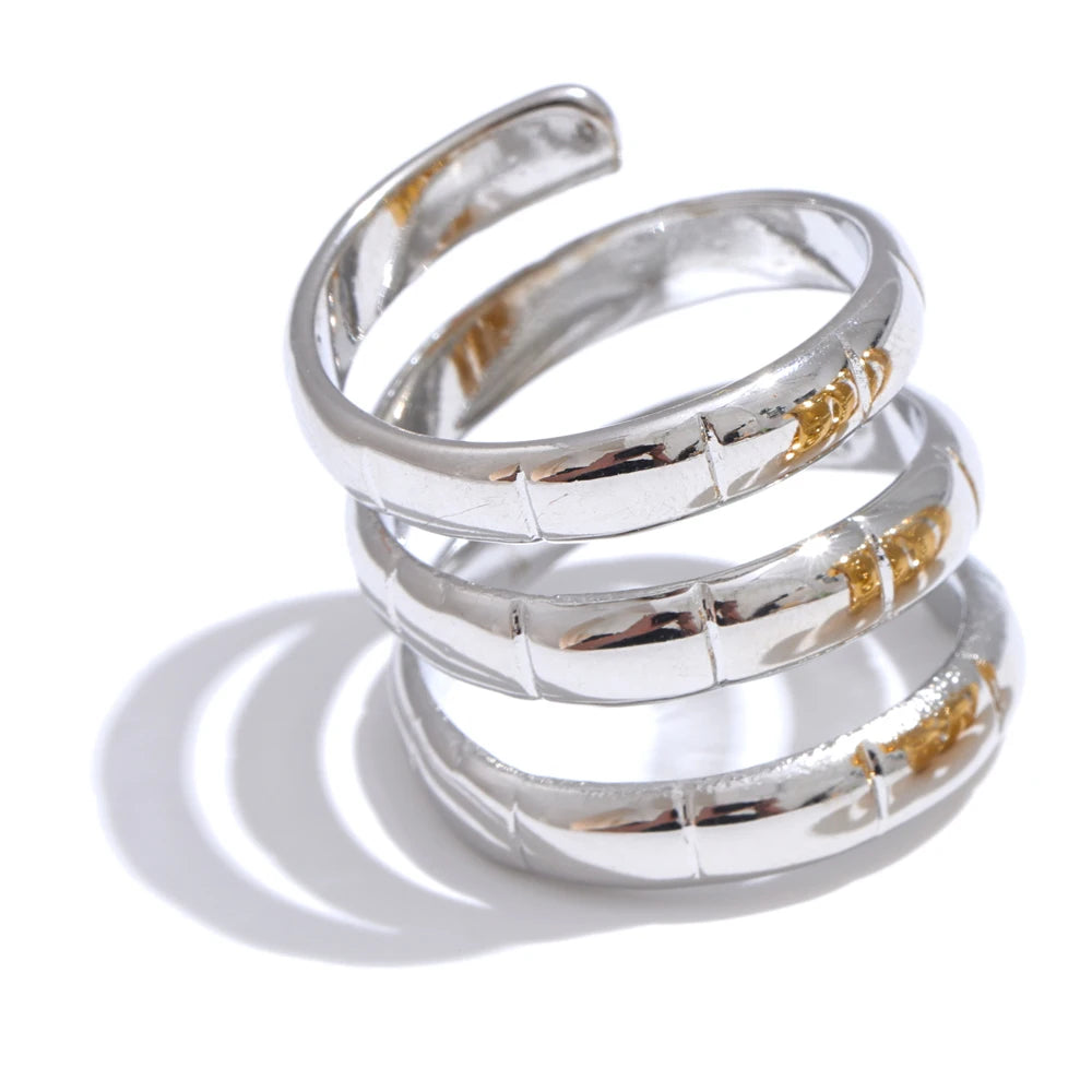 Yhpup Stylish Unique Stainless Steel Metal Layered Wrapped Finger Ring for Women Personalized Water Resistant Chic Jewelry New