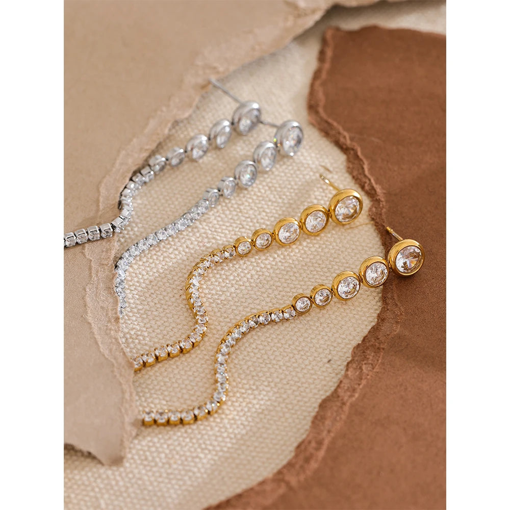 Yhpup Exquisite Bling Cubic Zirconia CZ Long Chain Hanging Earrings New Stainless Steel Delicate Waterproof Party Drop Jewelry