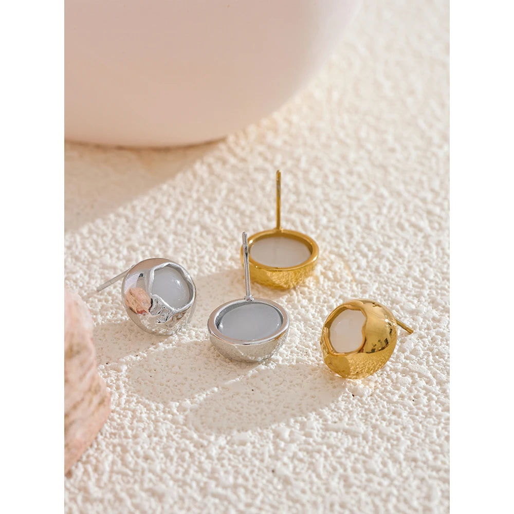 Yhpup Exquisite Natural Stone Stainless Steel Round Fashion Stud Earrings High Quality Stylish Versatile Daily Jewelry for Women