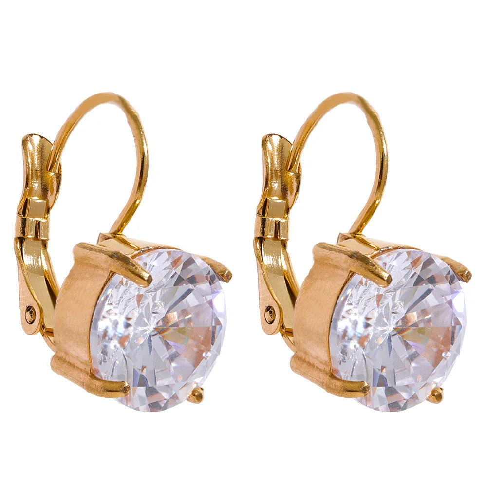 Yhpup Luxury Colorful Shiny AAA Cubic Zirconia Stainless Steel Round Ear Clasp Hoop Earrings Wedding Party Gift Delicate Jewelry