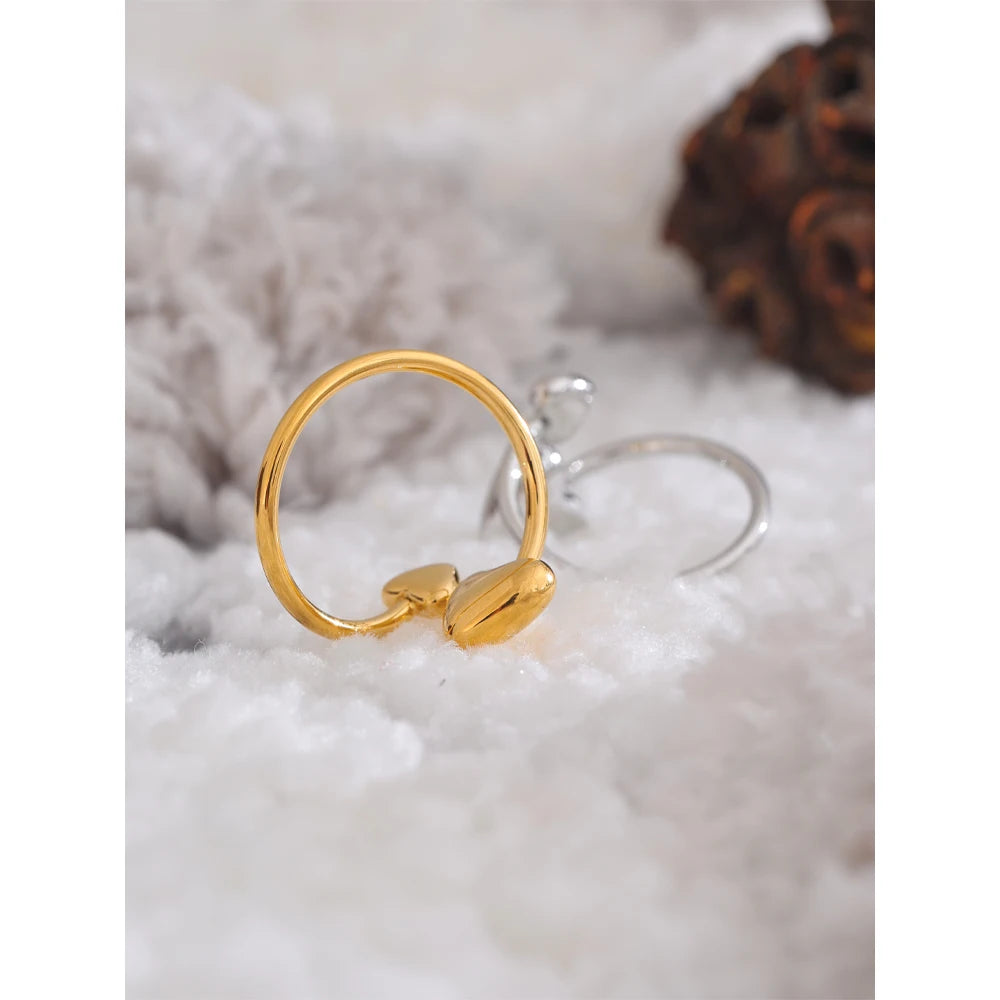 Ypup New 18K PVD Plated Stainless Steel Heart Love Open Adjustable Ring High Quality Waterproof Jewelry Handmade Polished Gift