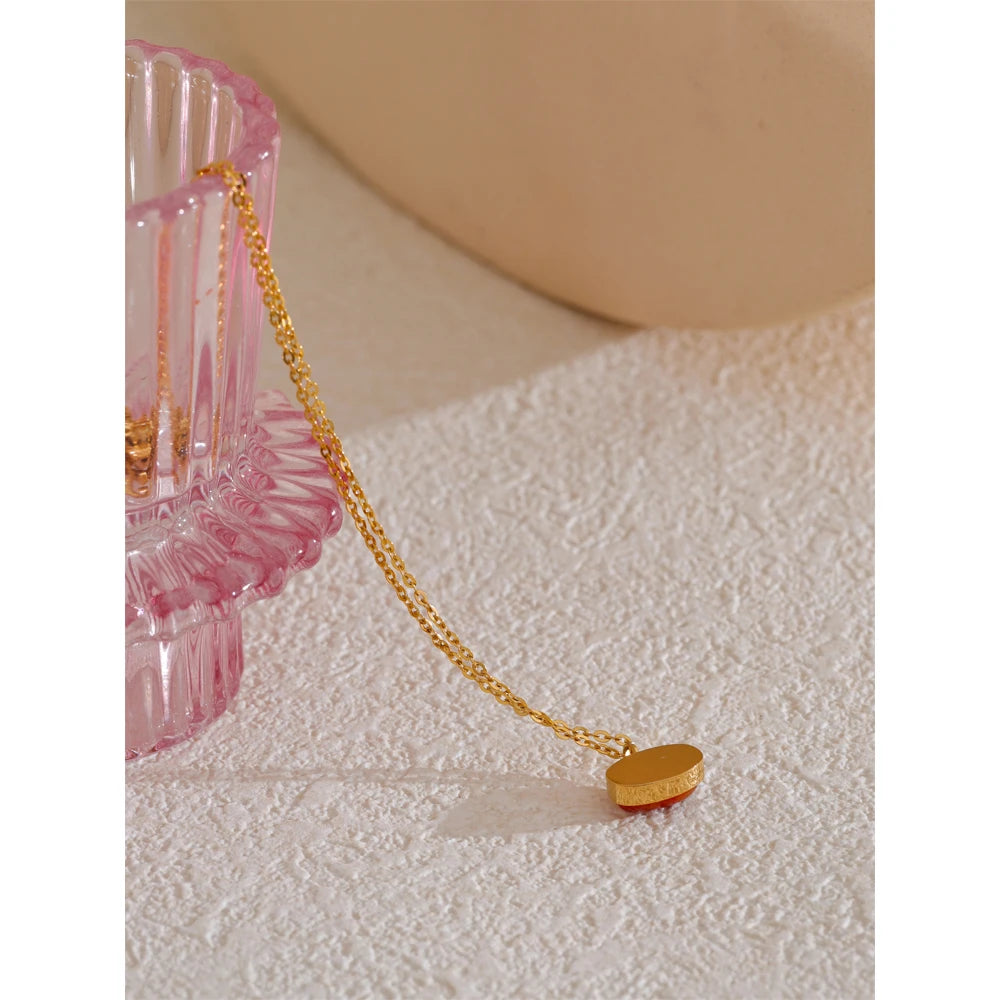 Yhpup Stainless Steel Red Agate Natural Stone Chic Pendant Necklace Trendy Collar 18K Golden PVD Plated Charm Jewelry Waterproof