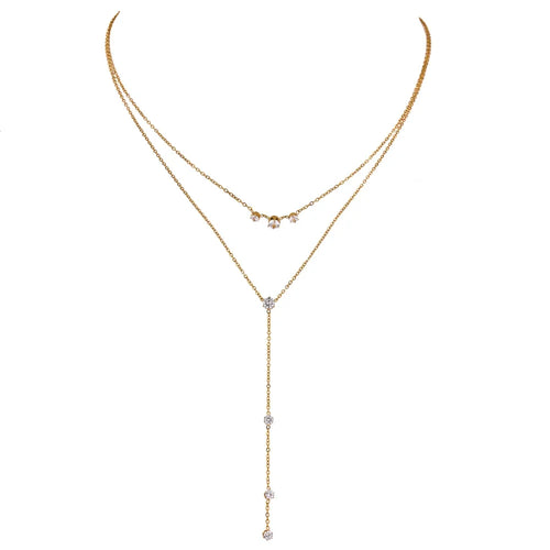 Yhpup Exquisite Bling Cubic Zirconia Layered Long Pendant Necklace Women 18 K Stainless Steel Chain Choker Necklace Accessories