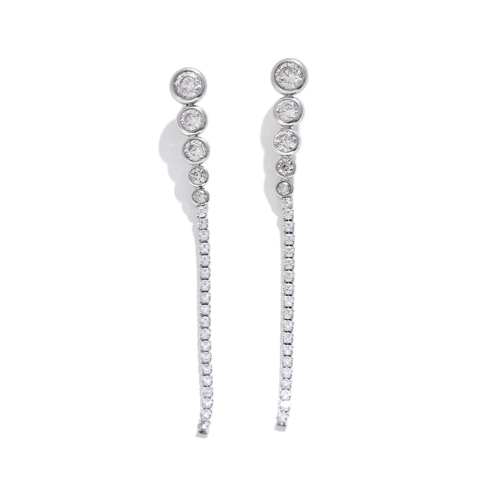 Yhpup Exquisite Bling Cubic Zirconia CZ Long Chain Hanging Earrings New Stainless Steel Delicate Waterproof Party Drop Jewelry