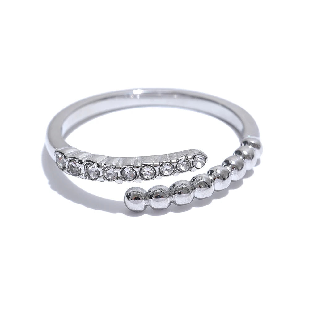 Yhpup Trendy Inlaid Shiny Cubic Zirconia Geometric Thin Ring Exquisite Stainless Steel Adjustable Jewelry Tarnish Resistant