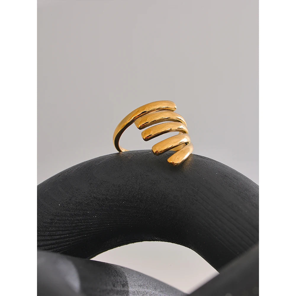 Yhpup Stainless Steel Layered Fashion Finger Ring Water Resistant Metal Chic 18K Gold Platinum PVD Plated Daily Jewelry