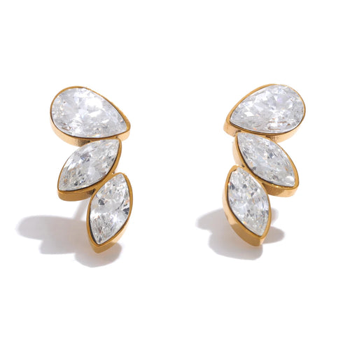 Yhpup Waterproo Shiny Cubic Zirconia Exquisite Wing Small Stud Earrings Daily for Women Wholesale Stainless Steel Chic Jewelry