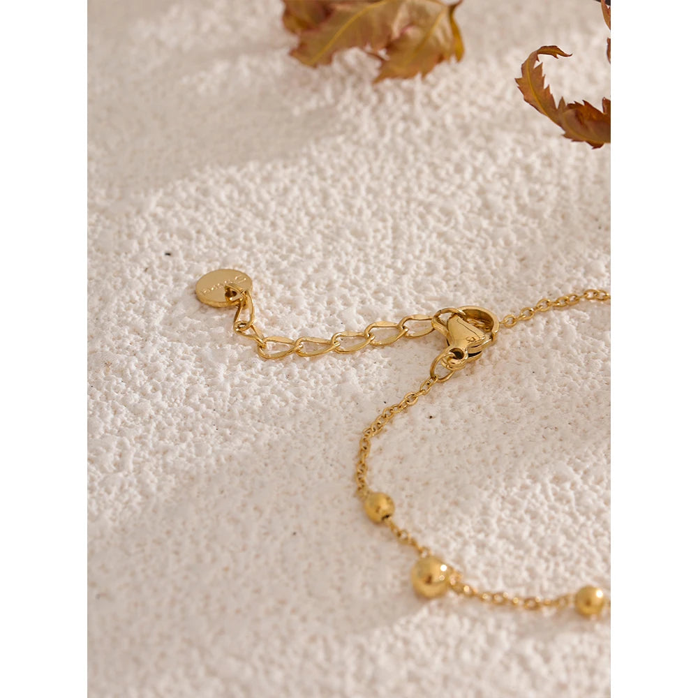 Yhpup Stainless Steel Beads Back of Hand Chain Gold Color Finger Bracelet 18K PVD Plated Summer Individualistic Jewelry Gift