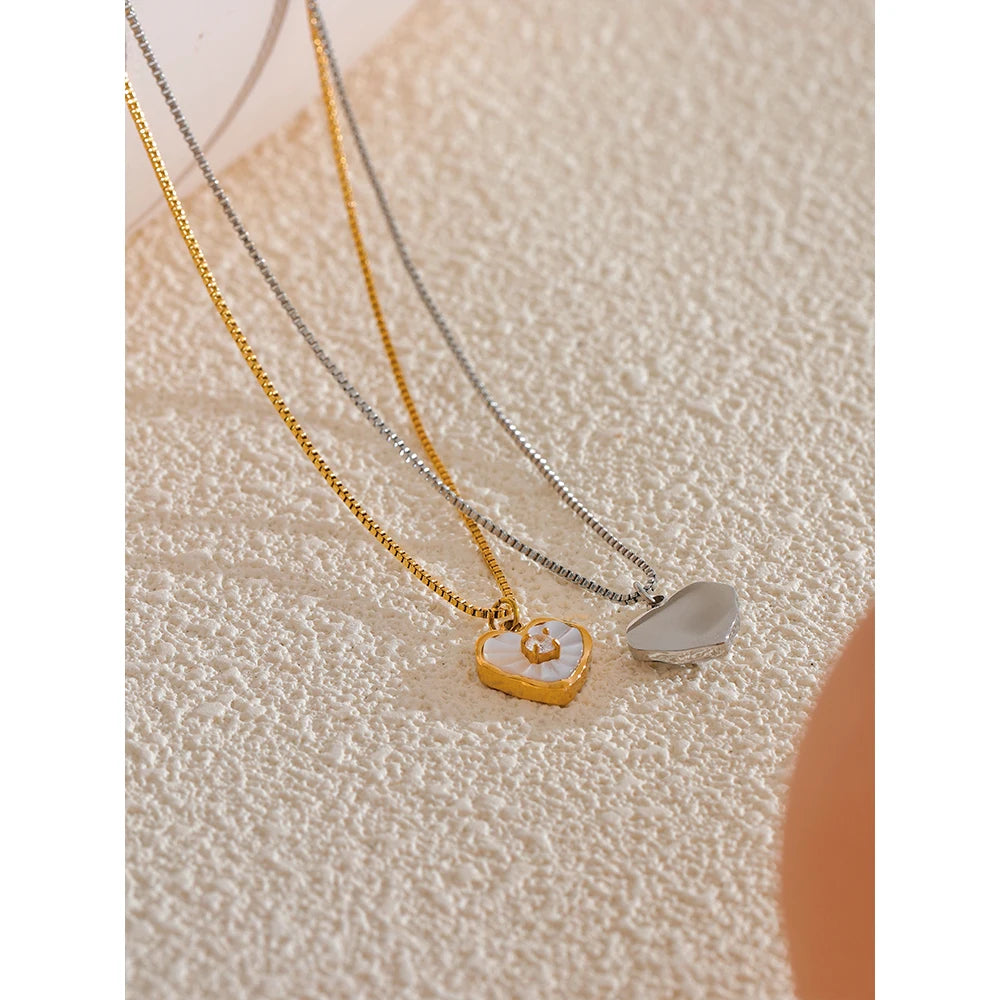Yhpup Fashion Natural Shell Zircon Heart Love Necklace Chic Pendant Delicate Stainless Steel Stylish Valentine's Jewelry Gift