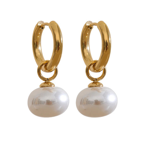 Yhpup High Quality Imitation Pearls Drop Stainless Steel Golden Korean Hoop Earrings Charms Fashion Jewelry Bijoux Femme Gift