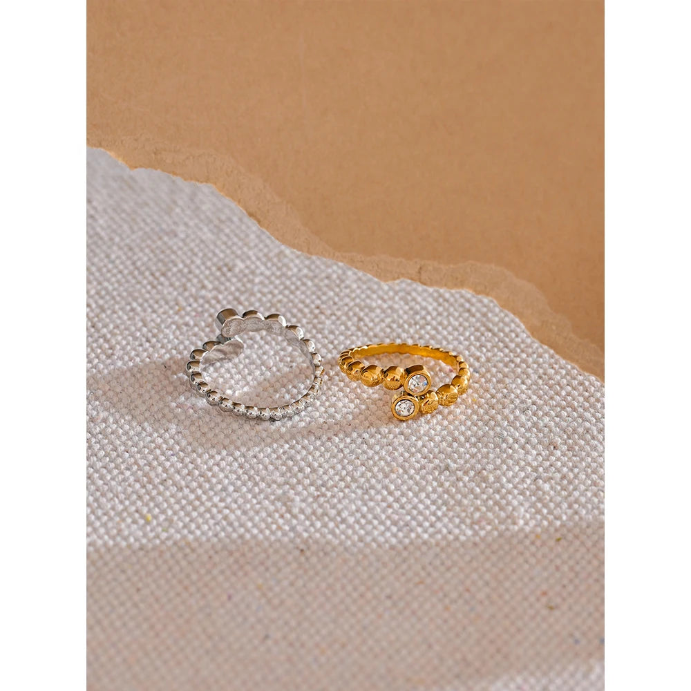 Yhpup Chic Stainless Steel Adjustable Open Ring Zircon Gold & Platinum Plated Fashion Jewelry Finger Accessories
