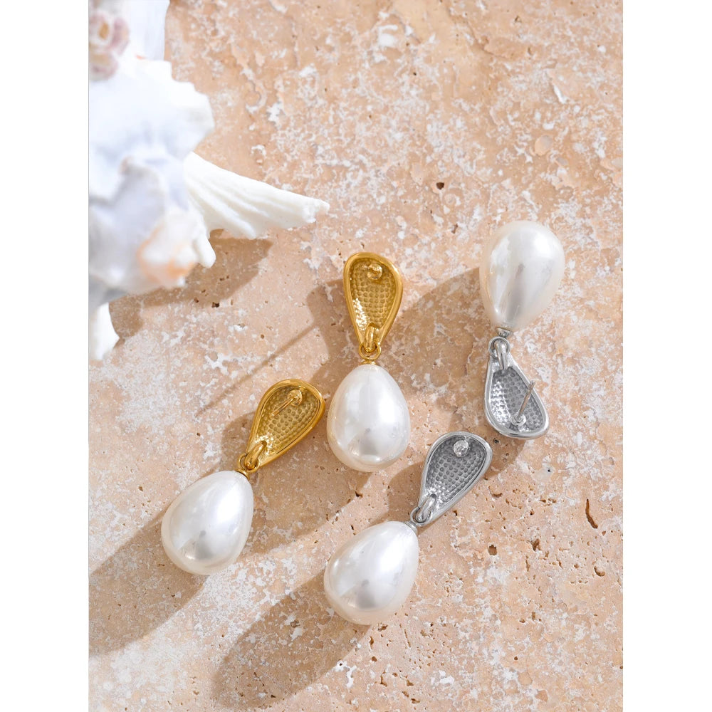 Yhpup Popular Arrival Simulated Pearls Geometric Drop Elegant Earrings Stylish Stainless Steel Versatile Daily Jewelry Gift