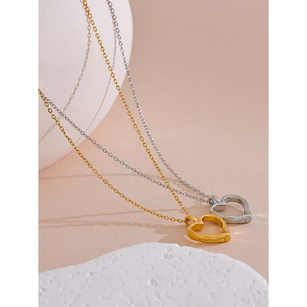 Yhpup Stainless Steel Heart Hollow Cast Pendant Minimalist Fashion Necklace Waterproof Trendy Simple Stylish Jewelry Women